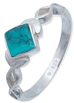 Ring 925 Silber Türkis Edelstein echt Silber Damen Sterling Silber Geschenk (MRG-178-15-(50))