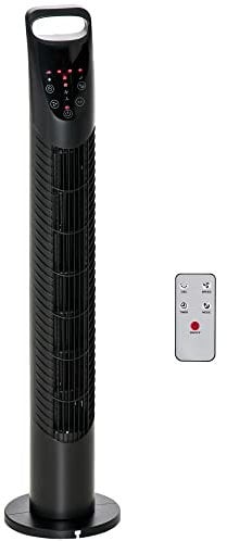HOMCOM Ventilatore a Colonna con Telecomando fino a 5m, Oscillante 70° con 3 Modalità e 3 Velocità, Timer 7.5h, 40W Nero, Ф18x78.5cm