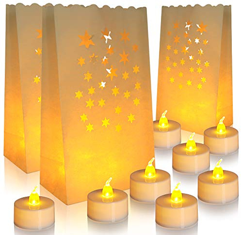 ANZOME Flameless Tea Lights with 30 Luminary Bags, LED Battery, 30 Pack