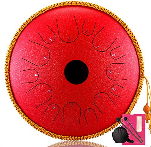 LJJ Steel Tongue Drum Portable Handtrommel 14 Zoll Percussion Instrument 14 Noten Zungentrommel Handpan mit Trommelschlägeln Tragetasche Für Meditation Yoga Musiktherapie Camping