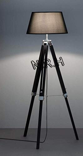 Nautical Replica Hub Black Wooden Tripod Floor Lamp Chrome Finish Wood Base (Without Shade) Height 50