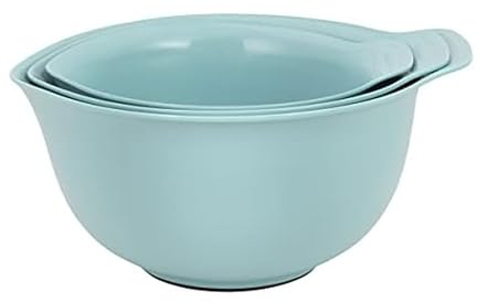 KitchenAid Lot de 3 bols mélangeurs gigognes universels en plastique avec base antidérapante et bec verseur, passent au lave-vaisselle, 2 litres, 3 litres et 4 l, bleu ciel