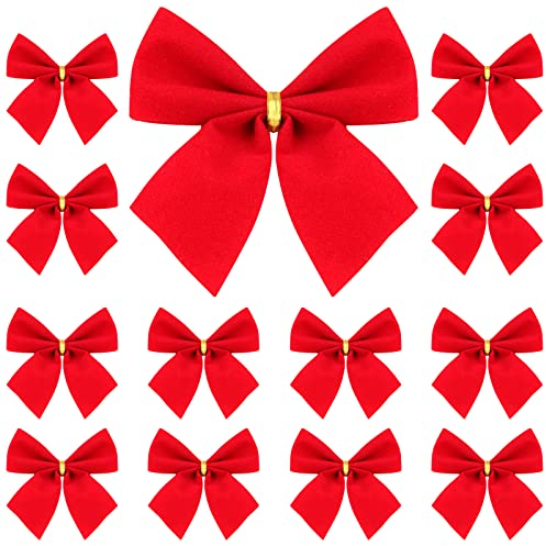 FOMIYES 10 Stücke Weihnachtsschleifen Bandschleifen Kranzschleifen mit goldenen Krawatten Rote Samtschleifen Für Weihnachtsbaum Girlande Fenster Geschenkdekoration Festival Party Garten Ornament