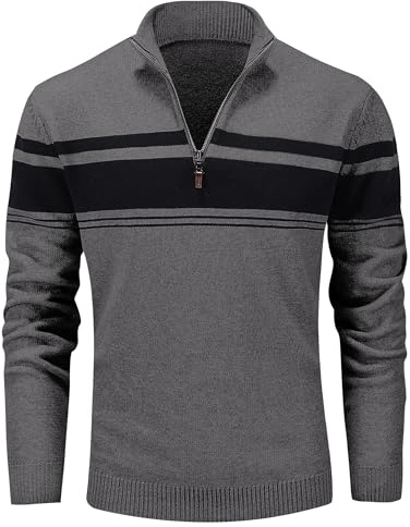 MAGCOMSEN Pullover Herren Pulli Sweater 1/4 Zip Strickpullover Winter Pulli | Stehkragen, Baumwolle Casual Color Block Design, Angenehm und Warm, Strickware Für Herbst Winter Alltag Büro und Freizeit