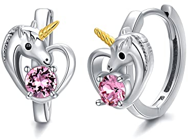 AOBOCO Einhorn Ohrringe Kinder Sterling Silber 925 Creolen, Geburtstagsgeschenk für Mädchen Frauen