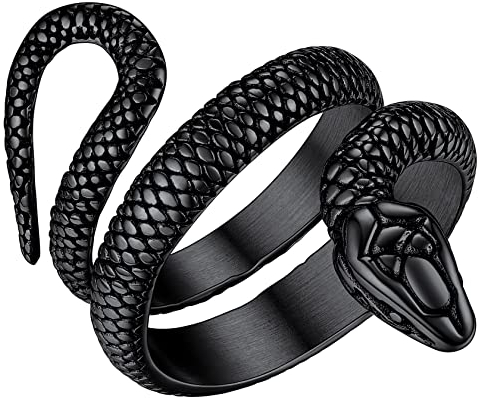 ChainsHouse schwarz Fingerring für Herren Männer Punk Retro Ring Retro Statement Fingerring Gotic Snake Ring für Ehemann Freunden