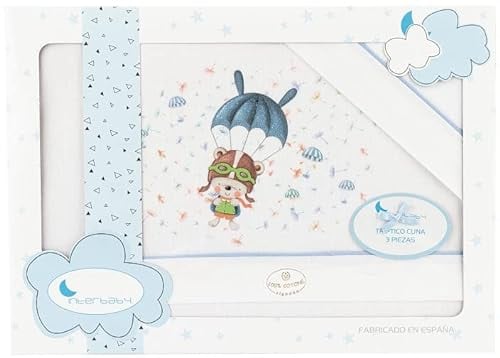 INTERBABY · Kinderwagen Bettlaken - Bettwäsche Set für Kinderwagen PARACAÍDAS in Weiß und Blau für Neugeborene 100% Baumwolle