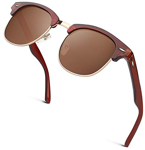 GQUEEN Horn Gestell Halbrahmen Retro Polarisiert Sonnenbrille Herren Damen