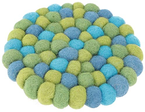 GURU SHOP Filzuntersetzer, Untersetzer aus Filzkugeln, Filzdekoration Rund Ø 10 cm - Türkis/bunt, Wolle, Untersetzer, Tabletts