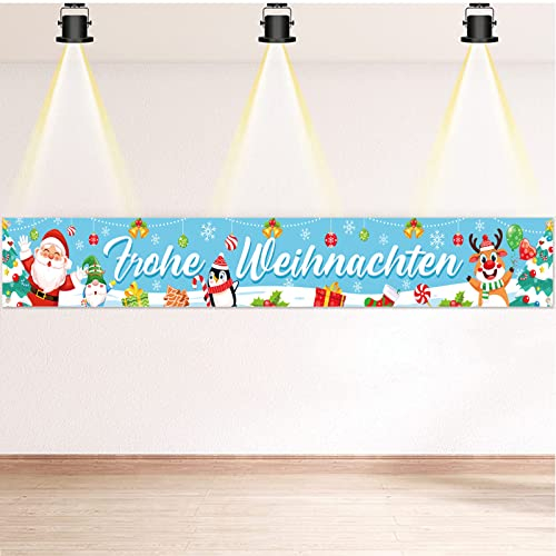 DPKOW Deutschen Frohe Weihnachten Banner Dekoration, Weihnachten Garten Außen Deko, Frohe Weihnachten Außen Banner für Weihnachten Wand Tisch Hintergrund Deko, 270 x 35cm