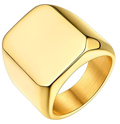 Bestyle Quadrat-ring Herren Siegelring Gravur Personalisiert Initialenring Mädchenring Hip Hop Ring Signetring Gold 70