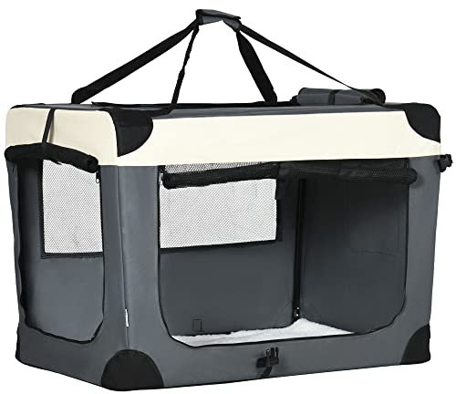 PawHut 91cm Foldable Pet Carrier Bag Soft Travel Dog Crate, Portable Cat Carrier w/ Cushion, for Cats and Large Dogs - Grey
