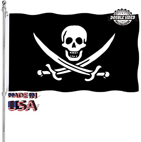 Jolly Roger Flagge, 7,6 x 12,7 cm, doppelseitig, für den Außenbereich, Jack Rackham Skull Bones Flagge, strapazierfähige Kreuzmesser, 3-lagig, dickes Nylonmaterial mit 2 Metallösen, 4 Reihen Nähte