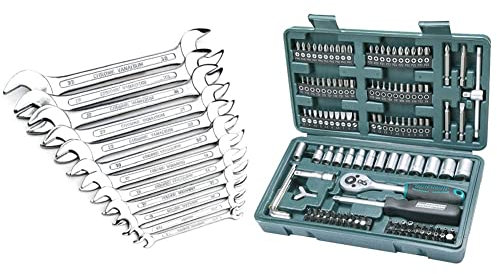 Mannesmann - M 110-08 – Set di chiavi inglesi, 12 pz., 6-32 mm, CV & M29166 - Set chiavi a tubo, a cricchetto, In valigetta di plastica, 130 pezzi