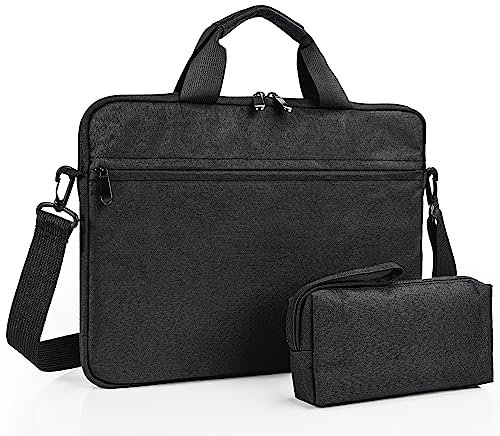 RAINYEAR 14 Inch Laptop Sleeve Messenger Shoulder Bag - Multi-Pocket Carrying Case with Small Accessories Pouch for MacBook Pro/Notebook/Computer/Chromebook, Unisex Briefcase Design, Black