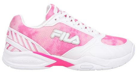 Fila Volley Zone Tie Dye - Scarpe da pickleball da donna, colore: rosa glo/bianco/argento metallizzato, Rosa Glo/Bianco/Argento Metallizzato, 41.5 EU