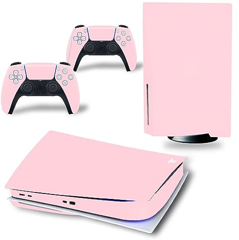Skin Sticker for PS5 Disc Edition Console and Wireless Controllers, Full Protective Skin Set Vinyl Decal Cover Wrap for PS5 Disc Edition (Light Pink)