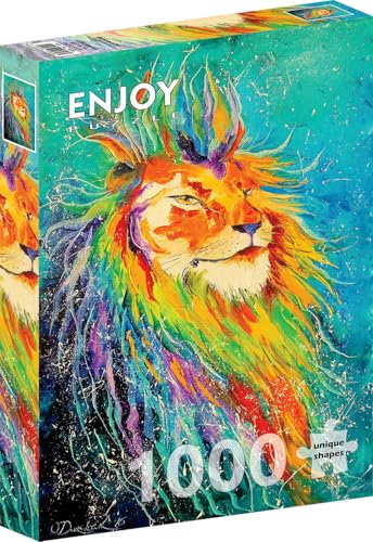 1000 Pieces Jigsaw Puzzle for Adults – Matte Finish, Soft Touch, Sturdy and Unique Pieces, Tight Fit, Vivid Colors, Missing Pieces Service – Colorful Rainbow Lion Portrait Painting – by ENJOY Puzzle