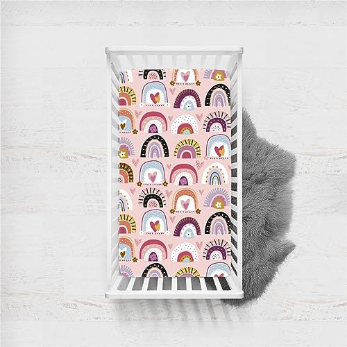 Odot Spannbettlaken für Kinderbett, Kinderwagen Matratzenbezug, Weiche Babybett Spannbetttuch Spannbettlaken, Perfekte Passform Durch Rundum-Gummizug (135x100cm,süßer Regenbogen 1)