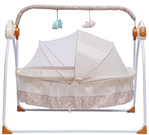 SABUIDDS Baby Wippe Elektrisch mit 5 Schaukel Geschwindigkeiten Klappbar Babyschaukel mit 12 Songs Babywippe Schaukel mit Fernbedienung und Bluetooth für Babys Zwischen 0 Und 18 Monaten, Khaki