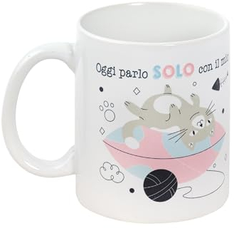 Franco Cosimo Panini O.P.S. - Tazza In Cercamica Personalizzata, Con Frasi Divertenti e Dal Design Accattivante, Adatta Per Forno, Microonde, Lavastoviglie, Capacità 350ml, Formato cm 10hx8x8 - Gatto