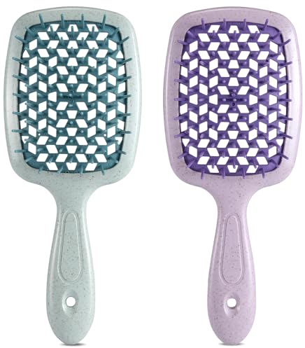 LORSEX Confezione da 2 spazzole per capelli, spazzola districante per capelli naturali per capelli crespi, ondulati e ricci (Viola + Verde)