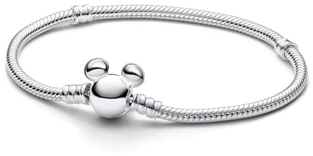 PANDORA Disney Micky Maus Verschluss Moments Schlangen-Gliederarmband mit Micky Maus Verschluss, Kompatibel Moments, Größe: 21 cm, 593061C00-21