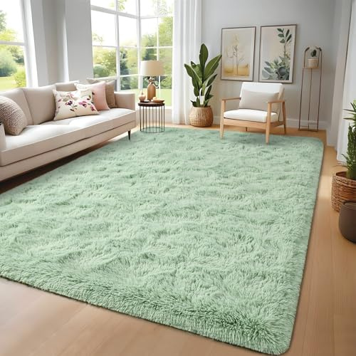 Larhom Nuttumico Flauschiger Flauschiger Salbeigrün Teppiche für Schlafzimmer, 15,7 x 2,4 m, weicher, Rutschfester Plüsch-Teppich für Wohnzimmer, Kinderzimmer, Innenbereich, moderner zotteliger