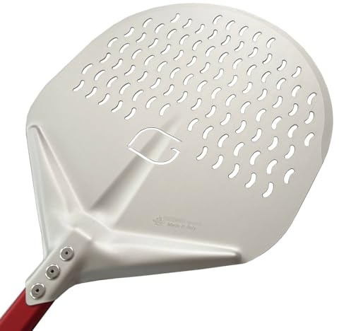 Giemme Pala per Pizza Forata in Alluminio, 33 cm, Professionale, Anodizzata, Forma Rotonda, Piatto Forato (Pala: ø 33 cm, Lunghezza manico: 120 cm)