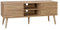 sweeek - Meuble TV scandinave avec 2 Portes décor Bois rainuré et 1 Niche Centrale avec étagère L120cm