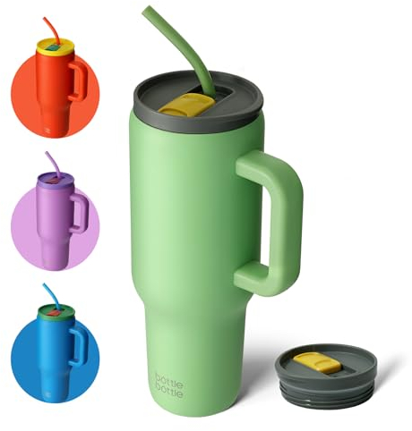 Stainless Steel 40 oz Tumbler with Handle and Straw, Vacuum Travel Mug, Car Cup with Straw, Water Bottle for Gifts, Party, Office, Coffee (Forest)