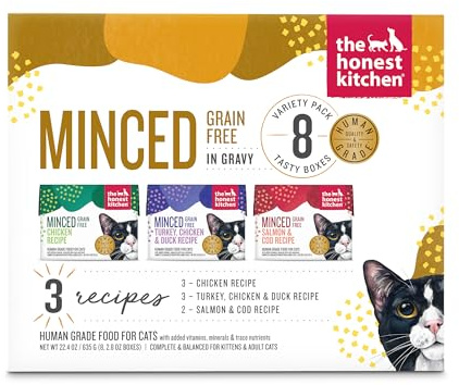 The Honest KitchenHuman Grade Minced - Grain Free Wet Cat Food with Bone Broth Gravy Variety Pack, 2.8 oz (Pack of 8)