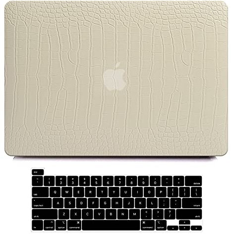 AUSMIX for MacBook Air 13 Inch Case 2021 2020 2019 2018 Release M1 A2337 A2179 A1932 Touch ID, MacBook Air M1 Case Crocodile Leather Hard Shell Case & Keyboard Cover for Mac Air 13 Inch, Pudding