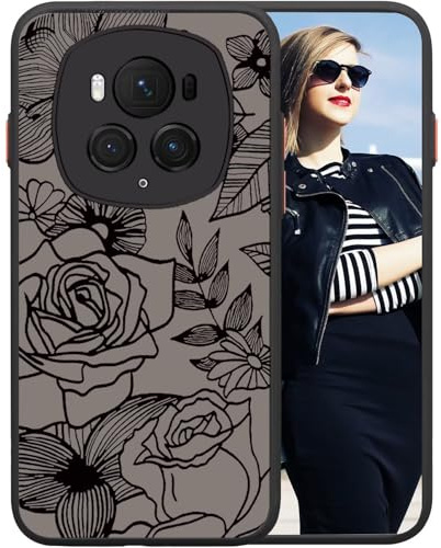 POUHYE Handyhülle für Honor Magic 6 Pro 5G Hülle, Weiche Silikon Stoßfeste Schutzhülle Case, Matte durchsichtige Anti-Kratzer PC Rückseite Volle Kamera Schutzabdeckung 3D Rose Muster Print Design