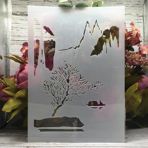 Schablonen zum Basteln, wiederverwendbar, A4, 29 cm, chinesischer Fluss, Bergfischer, Schablonen zum Malen auf Holz, Wand, Fliesen, Möbel, Stein, Leinwand, Stoff, DIY-Kunstprojekte