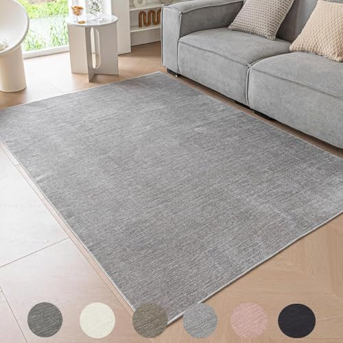 Ceneco Kurzflor Teppich, Waschbare Teppich Wohnzimmer, Moderner Weicher Dünner Teppiche, Teppiche Kurzflor Schlafzimmer, Bereich Tepich für Esszimmer, rutschfeste Teppisch für Küche(Grau, 80×120cm)
