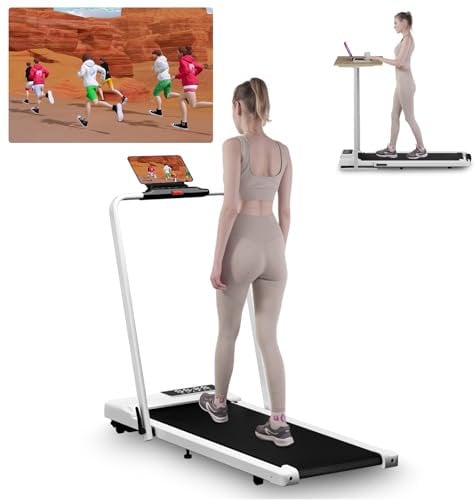 Superun Raceable Walking Pad Klappbar, Laufband für Zuhause 136 kg, Klappbares Laufbänder mit APP-Steuerung, Laufband Schreibtisch mit Multi-Runner-Rennen