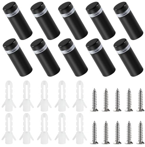 YIXISI 10 Stücke 12×30 mm Edelstahl Werbeschraube, Werbung Schraube Glas Abstandshalter, Glasabstandsbolzen, Wand Glas Standoff Halter, mit Schrauben, für Schilder Displays, Schwarz