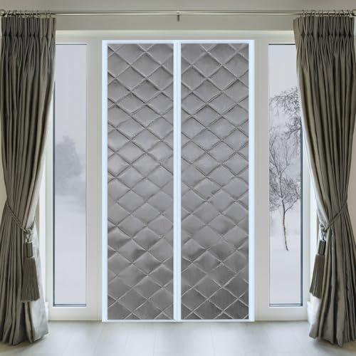 Winter Isolierter Türvorhang, 155x180cm Thermo-Türabdeckung Leder Isolierte Fliegengittertür Wetterfest, Dicker Thermovorhang Mit, Für Türen Indoor/Outdoor(Grau)