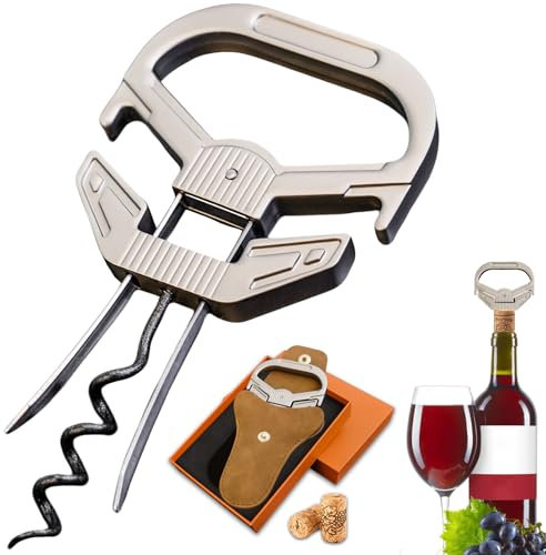 LUCYLANKER Ah So Abridor de Botellas de Vino, Sacacorchos para Vinos Antiguos con Funda de Piel Portátil, Extractor de Corcho de Dos Puntas, Regalo Ideal para Amantes & Conocedores de Vinos (02)