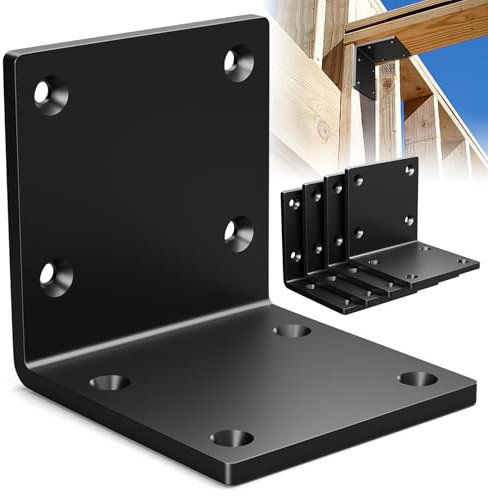 Wuno Shop 4 Pcs 6x6x5 Heavy Duty Steel Corner Brackets, 90 Degree Countertop Fireplace Mantel Bracket, L Shelf Bracket, 6x6 Post to Beam Connector, Thickness 7/32(5.7mm), Max Load 300lbs