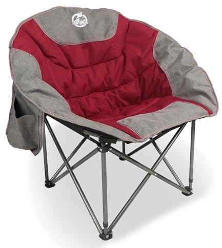 Northroad Folding Camping Moon Chair Outdoor Padded Saucer Round Chair with Cup Holder Cooler Bag Supports up to 300 lbs for Beach Hiking Fishing Picnic Lawn,Red