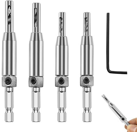 4Pcs Hinge Drill Bit Self Centring, Self Centering Drill Bits 1/4 Hex Shank Hinge Drill Bit Guide Set, Woodworking Pilot Hole Drill Bit Guide, For Window Cabinet Door Woodworking