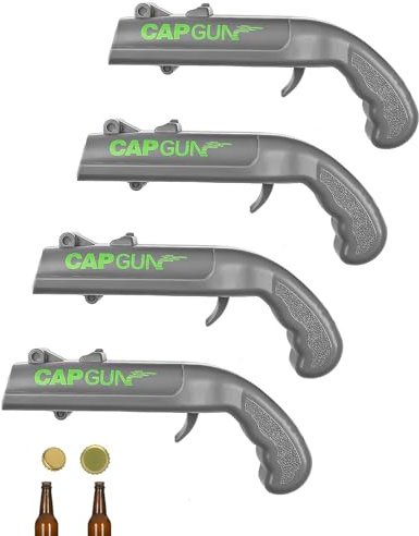 Kronkorken Pistole, 4 Stück Cap Gun Flaschenöffner Pistole, Schuss Flaschenöffner, Für Zuhause, Bar, Party, Trinken Und Spielen, Gadgets Für Männer Flaschenöffner Mit Schuss (Grau)
