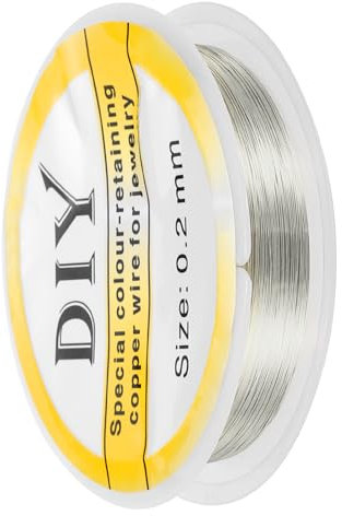 QUARKZMAN 0,2mm/32 Calibro Filo Rame per Creazione di Gioielli, 1 Rotolo Filo di Rame Metallico Puro Perline Resistente Opacizzazione per Creazione Gioielli Fai da Te (Argento)-25m