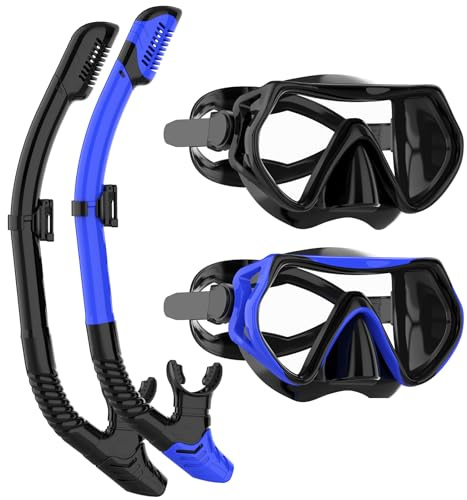 JRing Schnorchelset Erwachsene, Taucherbrille und Dry Schnorcheln Set Anti-Leck & Anti-Fog Schwimmbrille Schnorchelmaske Tauchmaske für Herren und Damen | 180 Grad gehärtetes Glas, Anti-Beschlag-Brille, Dry Top Schnorchel zum Schwimmen, Tauchmaske für Männer und Frauen, 2 Sets