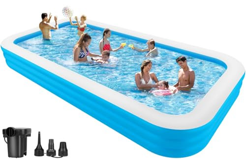 Großer aufblasbarer Pool mit Luftpumpe, 401,3 x 188 x 55,9 cm, aufblasbarer Pool für Kinder, Familie, Erwachsene, aufblasbarer Swimmingpool für Hinterhof, Outdoor, Garten, Sommer-Wasserparty