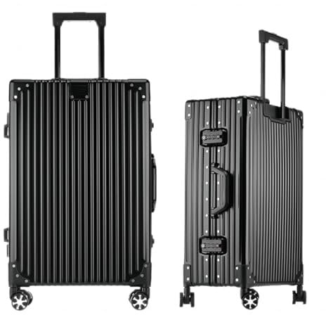 Koffer 100% Aluminium Reisekoffer Bordkoffer Hartschalen-Koffer Trolley Rollkoffer Handgepäck Teleskopgriff, TSA, 4 Rollen (Schwarz, L)
