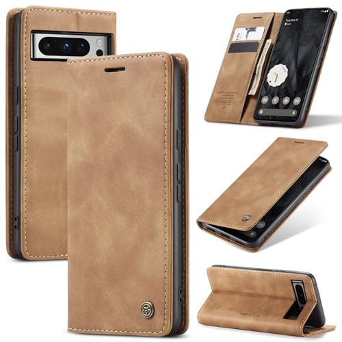 Azororo Handyhülle für Google Pixel 8 Pro 5G Hülle Premium Lederhülle Flip Case Magnet Tascher Kartenfach Standfunktion Klapphülle Schutzhülle für Google Pixel 8 Pro, Braun