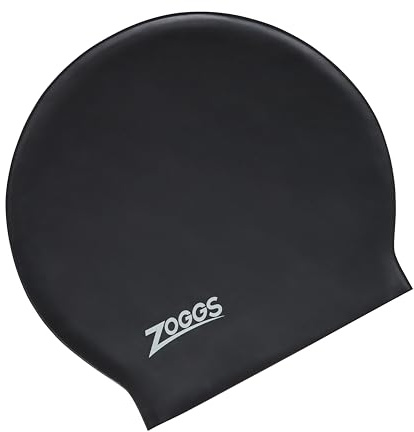 Zoggs Large Black Swimming Cap for Long Hair, Latex Swimming Cap designed for Dreadlocks, Weaves, Hair Extensions, Curls & Afros, Women and Men